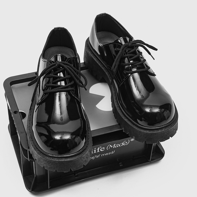 2026 New Glossy Black Business Casual Leather Shoes, Big-Toe Derby, Niche Low-Top Thick-Soled Height-Increasing Men's Shoes Z13
