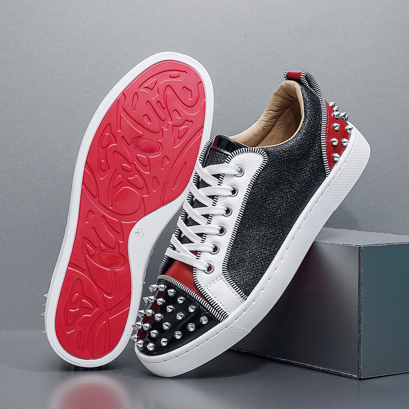 European Style Red-Soled Casual Studded Sneakers, Fashionable Rhinestone-Embellished Trendy Men's Shoes Cl053