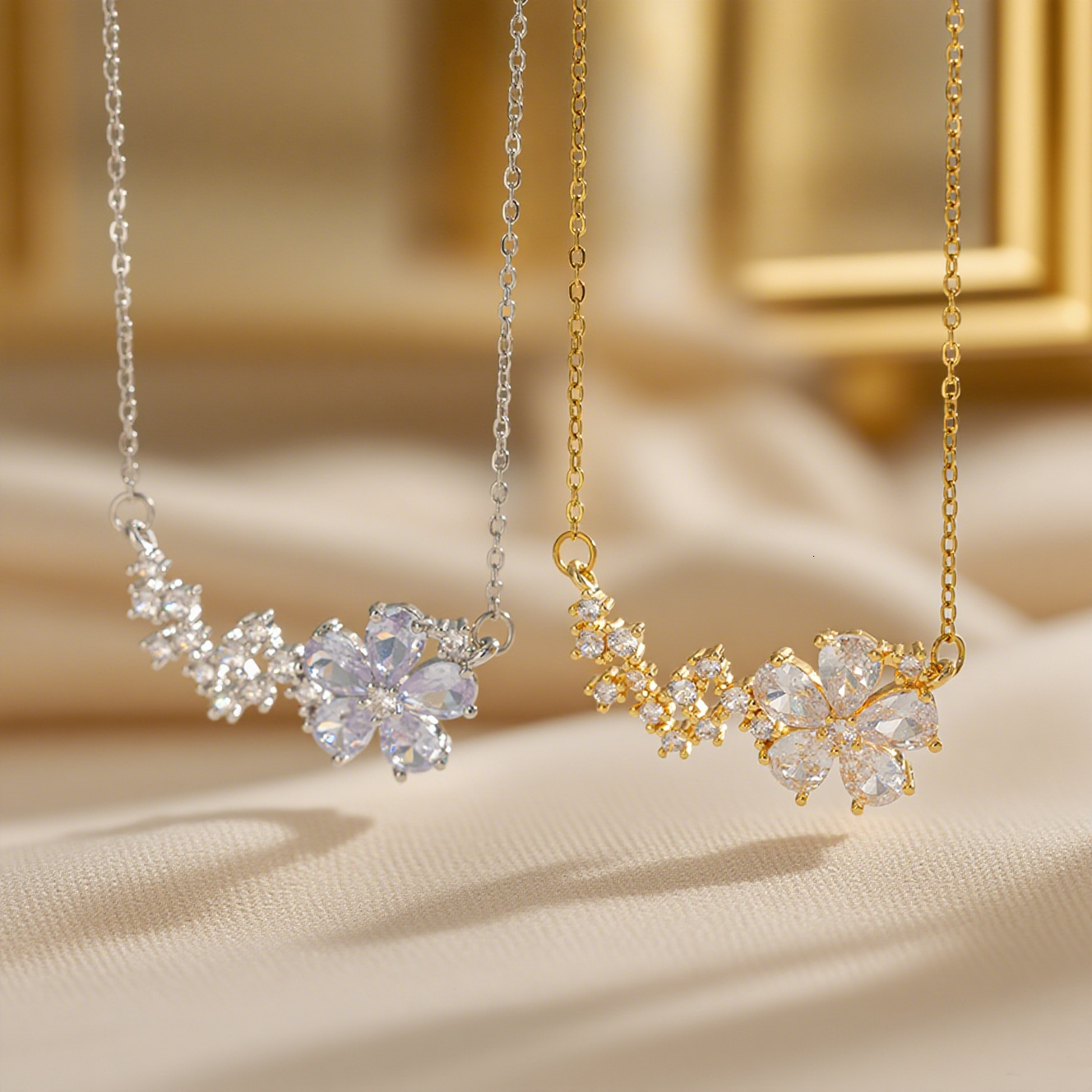 Fashionable Elegant, This Sparkling Floral Necklace Features Delicate Micro-Pave Settings, Offering Light Luxury, Refined, And Versatile Look With H