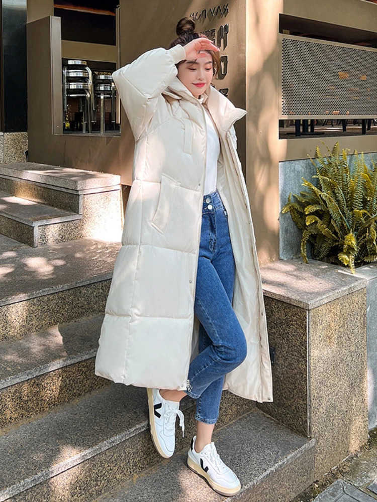 Jacket Down Thick Women Coats Hooded Outwear Plus Size Lady Solid Down-filled Long Coat Autumn Winter 2024 S261014RF9H