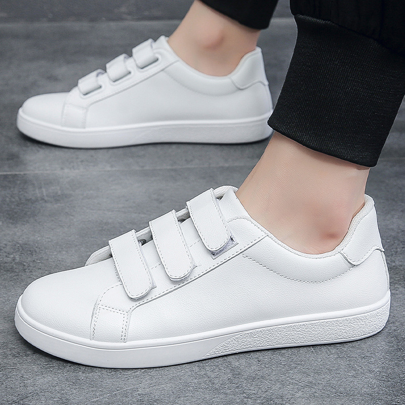 Spring new style white sneakers, men's low-top, versatile, magnetic fastening, sporty and casual men's shoes, versatile slip-on shoes for
