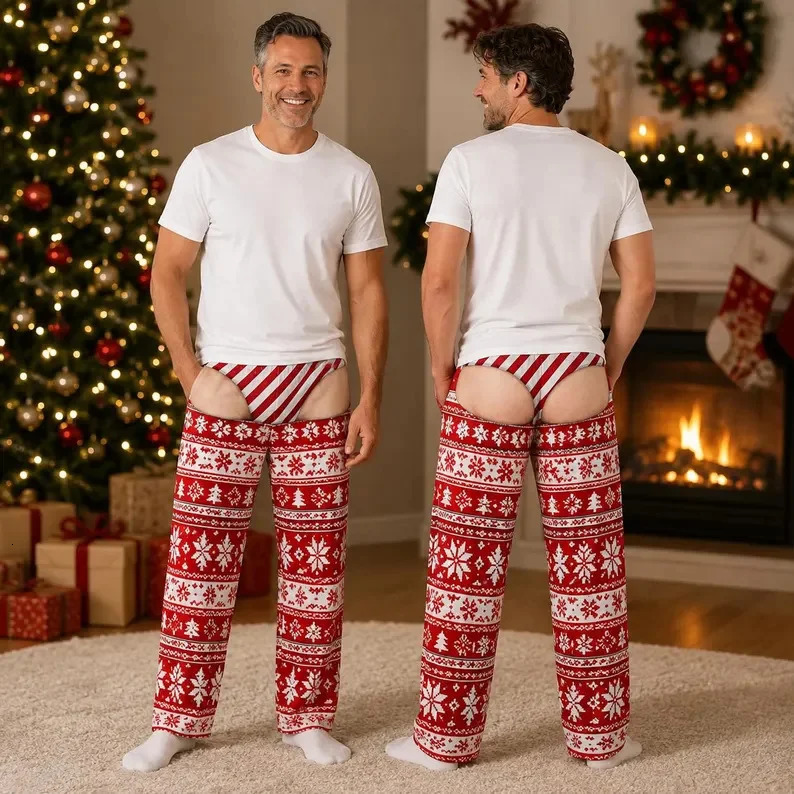 2026 3D Mens Christmas Fun Printed Loose Casual Pants Mid Waist Holiday Style Elastic Drawstring 261015