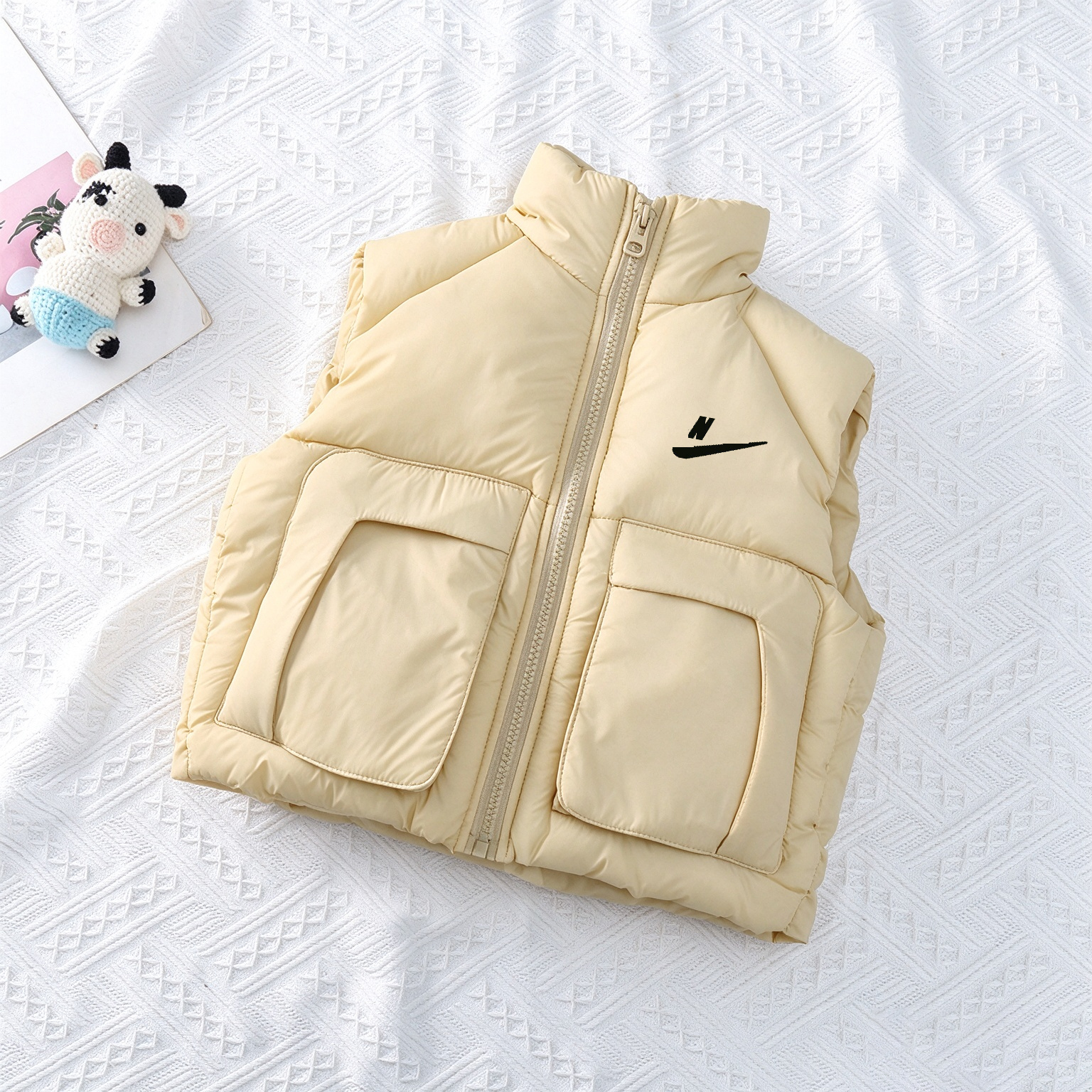 Trendy Luxury Kids Autumn Winter Padded Sleeveless Waistcoat Boys Girls Solid Color Stand Collar Zipper Puffer Gilet Windproof Children Outdoor Vest