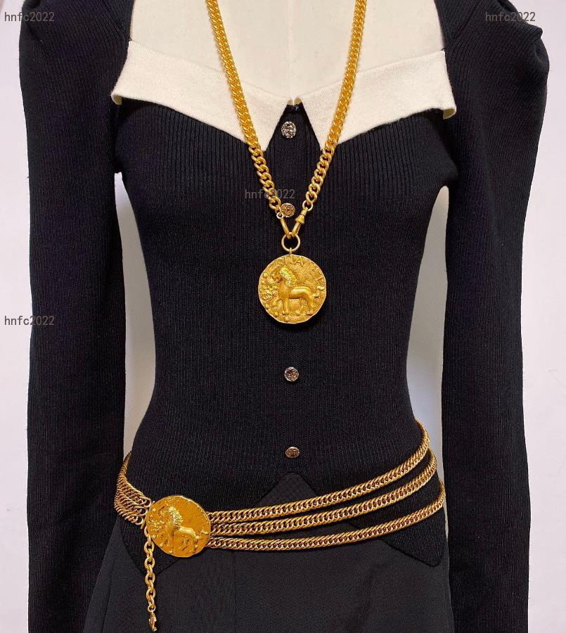 Vintage Ketting Armband Broche Oorstekers Oorbellen Taille Ketting Koper Verguld Middeleeuwse Leeuw Serie Retro Designer Sieraden Set