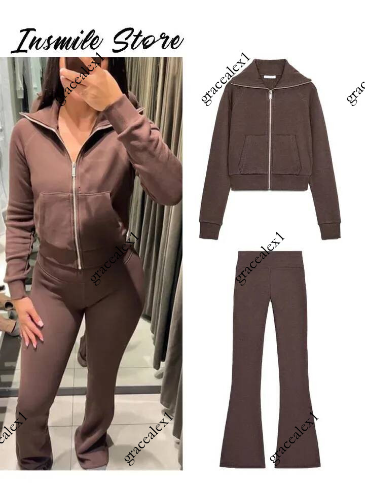 Fashion Solid Plush Zipper Jacket Pant Set Women Lapel Pocket Long Sleeve Coat Flared Trousers Autumn Lady Casual Suit 251030