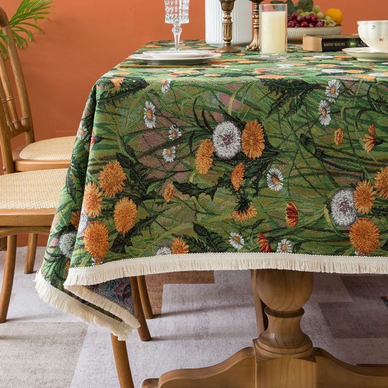 Nappe de style peinture à l'huile en coton et lin jacquard de style américain