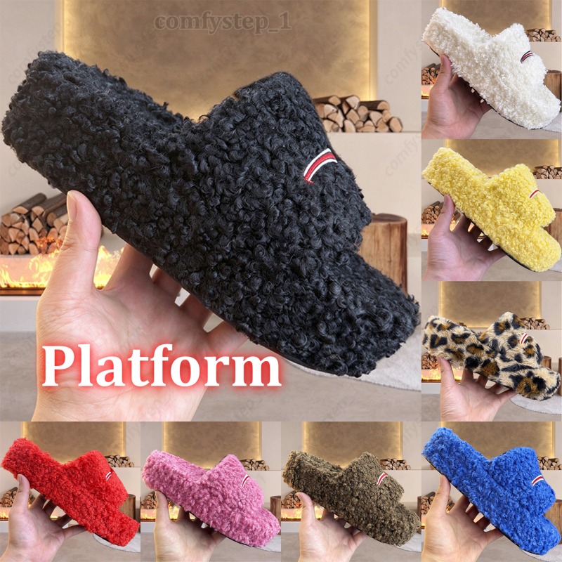 Designer Slides Paris Platform men women Slippers Ladies Wool Winter Fur Fluffy Furry Warm Letters Sandals Comfortable Fuzzy Girl Flip Flop Slipper