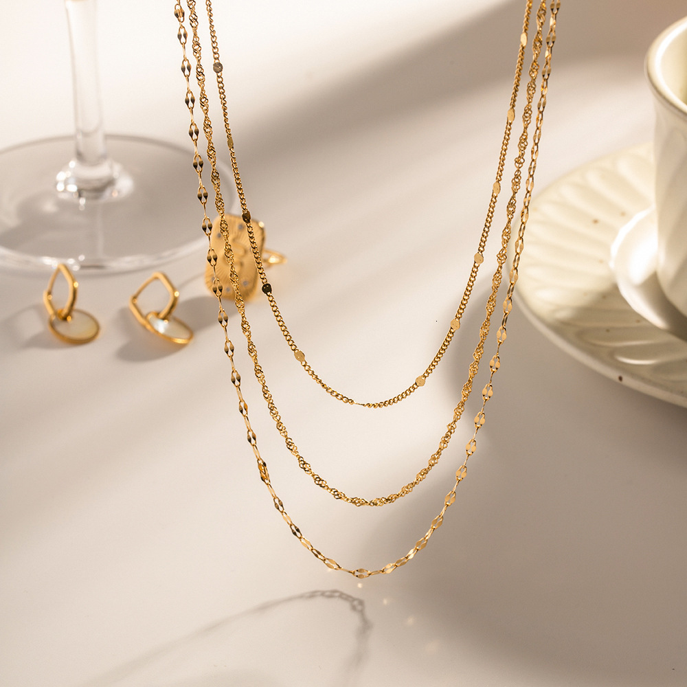 European And American INS Style Three-Layer Titanium Steel Necklace For Women, Cross-Border Fashion, Versatile, High-End, Light Luxury, Exquisite Co