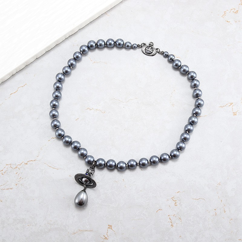 Fashion Designer Gray Pearl Planetary Droplet Pearl Pendant Necklace Exquisite Gift Suitable For Women To Create Elegant And High End Jewelry