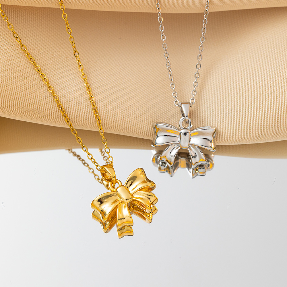 New Exquisite Fugitive Princess Bowknot Petite Necklace For Women Sweet Versatile Collarbone Chain Niche High-End Light Luxury