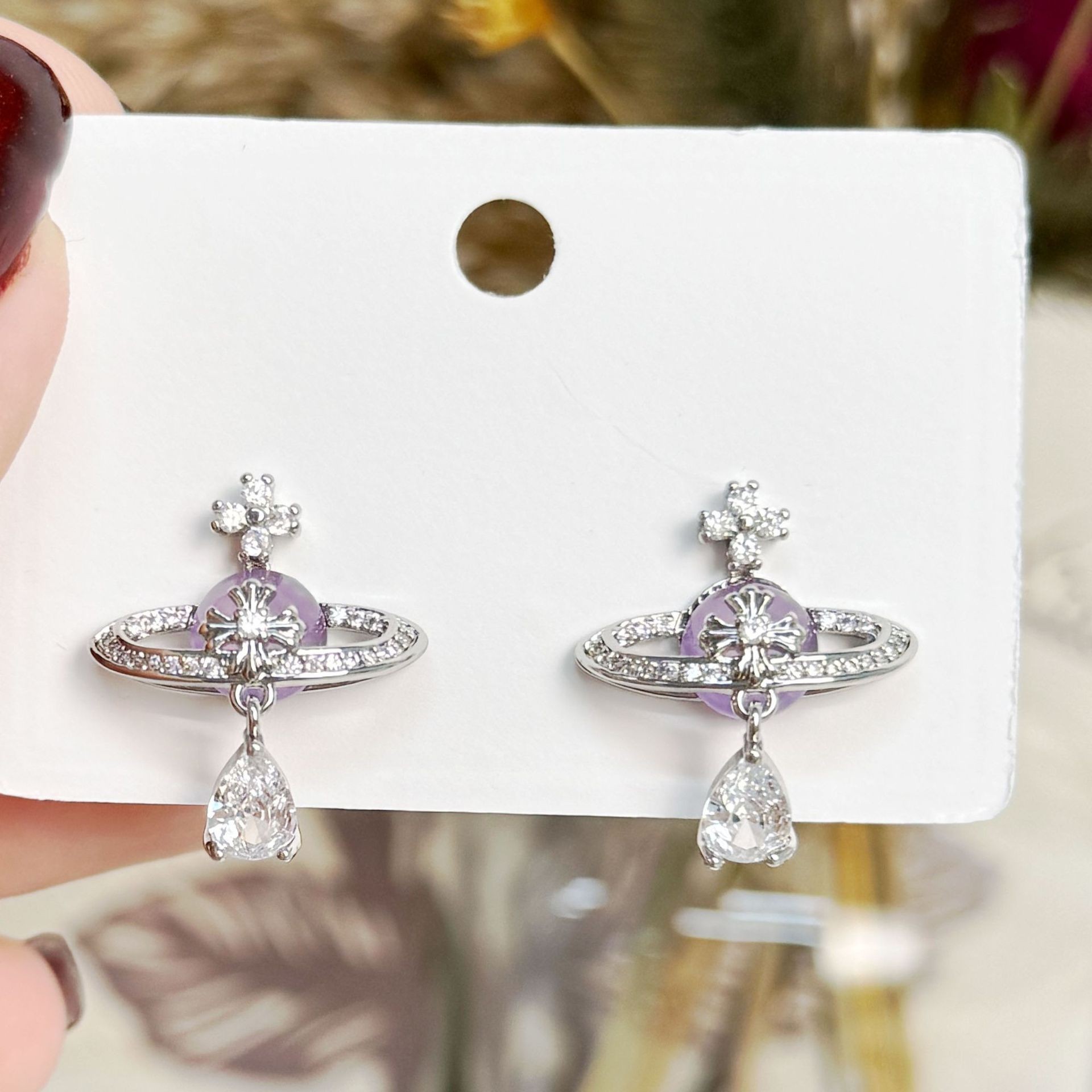 Designer Silver Plated Planetary Zircon Pendant Earrings A Luxurious High End Gift Suitable For Womens Exquisite Fashion And Jewelry Matching