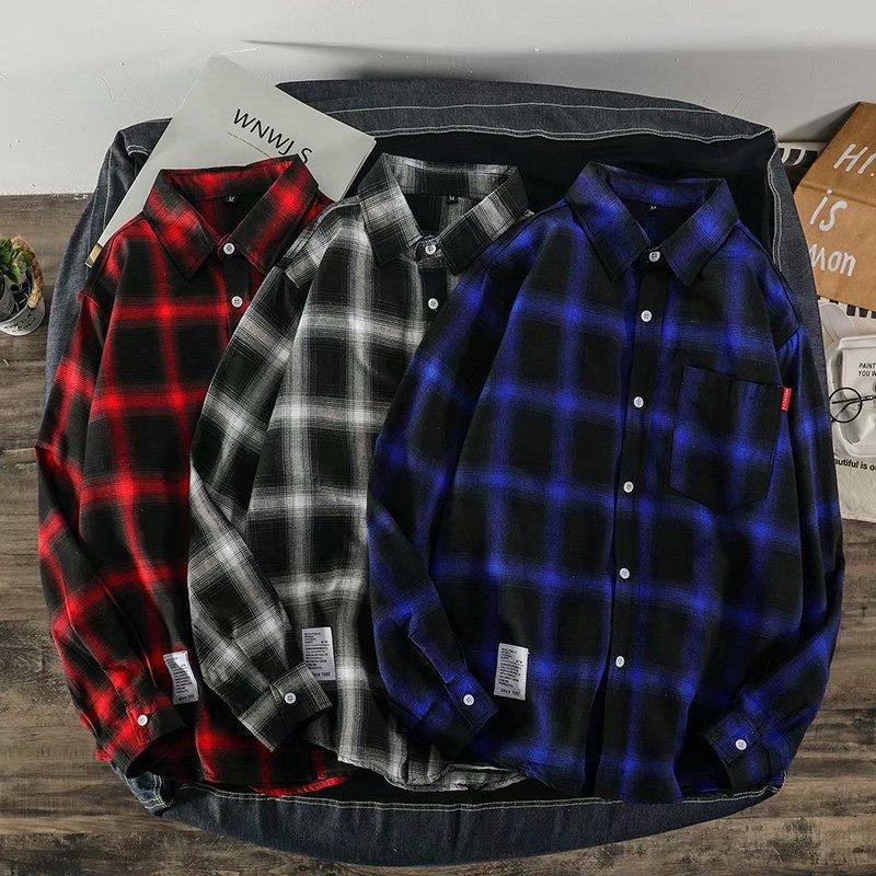 Plaid Long Sleeve Shirt Men Loose Button Up Shirt Chest Pocket Casual Oversized Shirt Retro Streetwear Classic Check Pattern Shirt