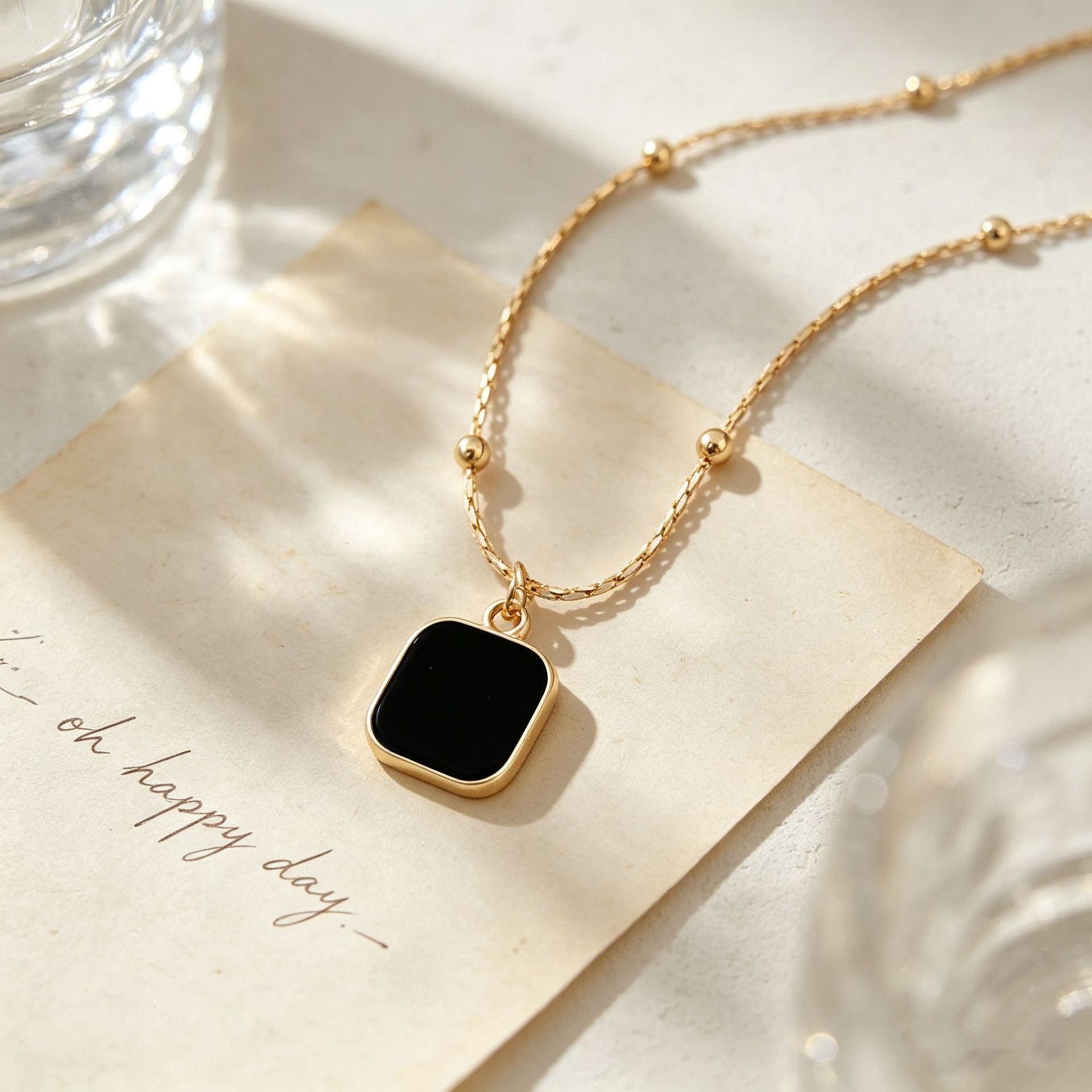 Black Dark Geometric Square Titanium Steel Necklace For Women, Light Luxury Trendy Niche Design Clavicle Chain, Minimalist Style