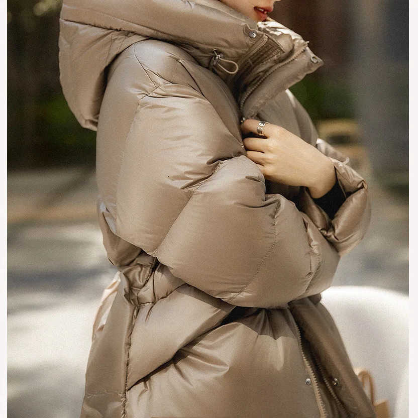 MidLength Womens Goose down Jacket Hooded Thickened Nylon Fabric Autumn Winter Coat S261014X0P8