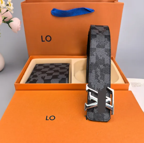 Designer belt Men Leather Belt business casual bifold wallet Wallet Set With Gift Box Casual Business Waistband Purse for Men womens belt for man le