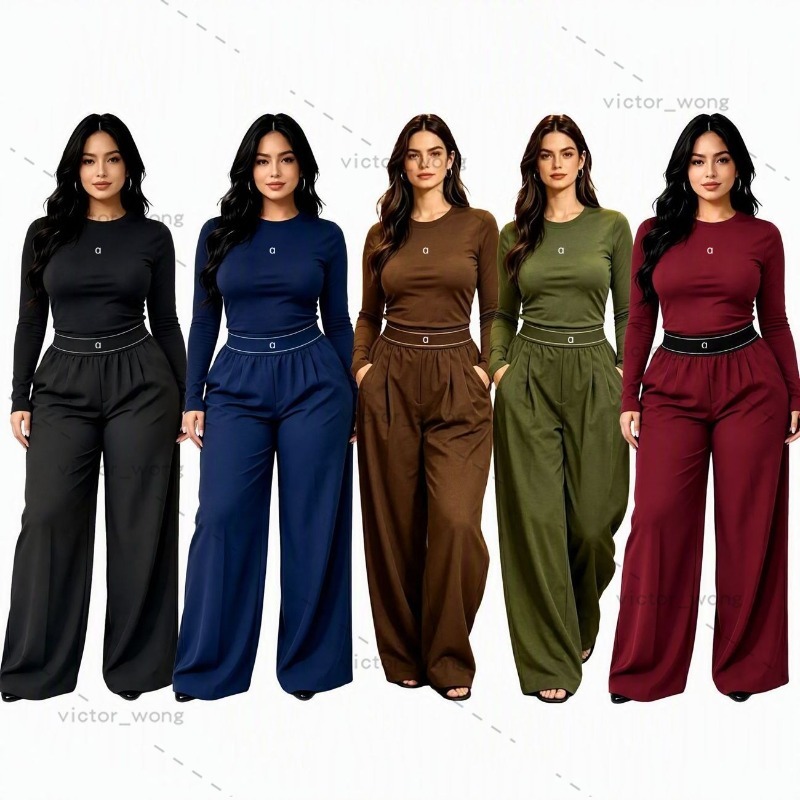 Q6418 Set completo da due pezzi per yoga da donna, camicia a maniche lunghe, pantaloni da completo a vita alta, completo coordinato con cintura deco