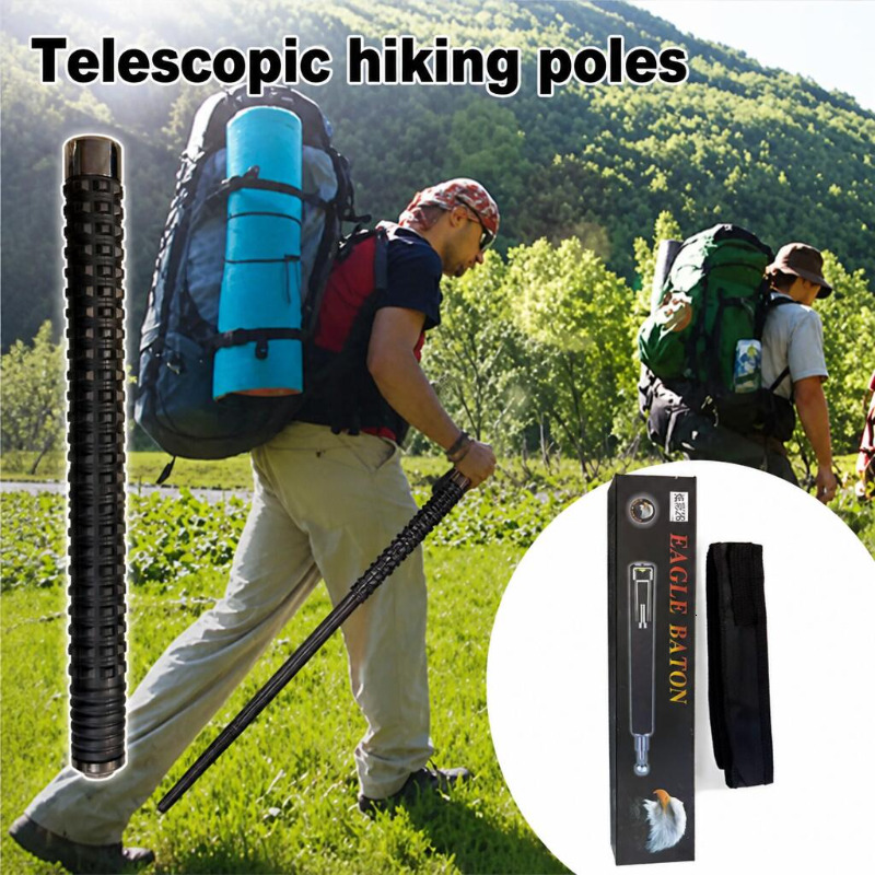 2026 Hot Sale Multi Functional Mountaineering Staff Alloy Outdoor Hiking Three Stage Telescopic Folding Telescopico Self Defense Baton Telescopico