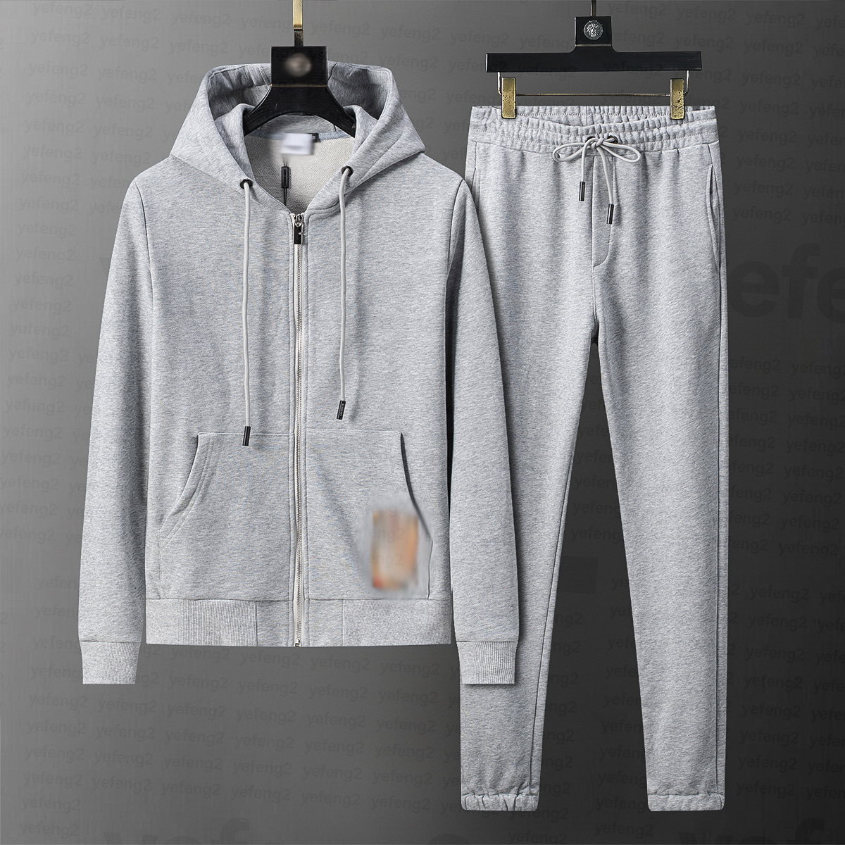 Survêtements pour hommes automne hiver ensemble de survêtement style britannique à carreaux broderie équestre décontracté chaud survêtement vêtem