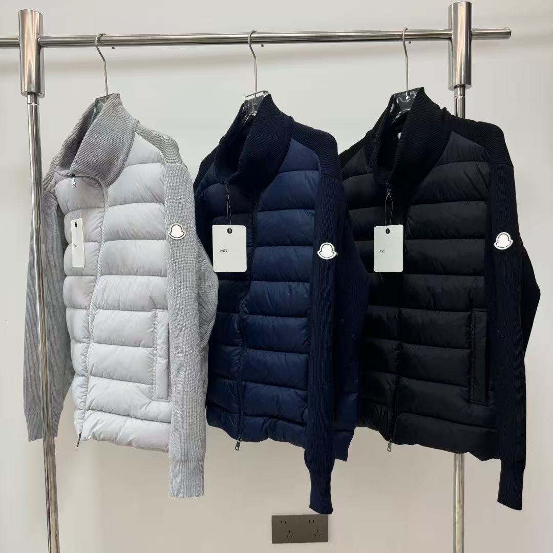 Veste en coton rembourrée légère avec fermeture éclair brodée pour hommes, col montant, manches tricotées, style à la mode, vêtements d'extérieur