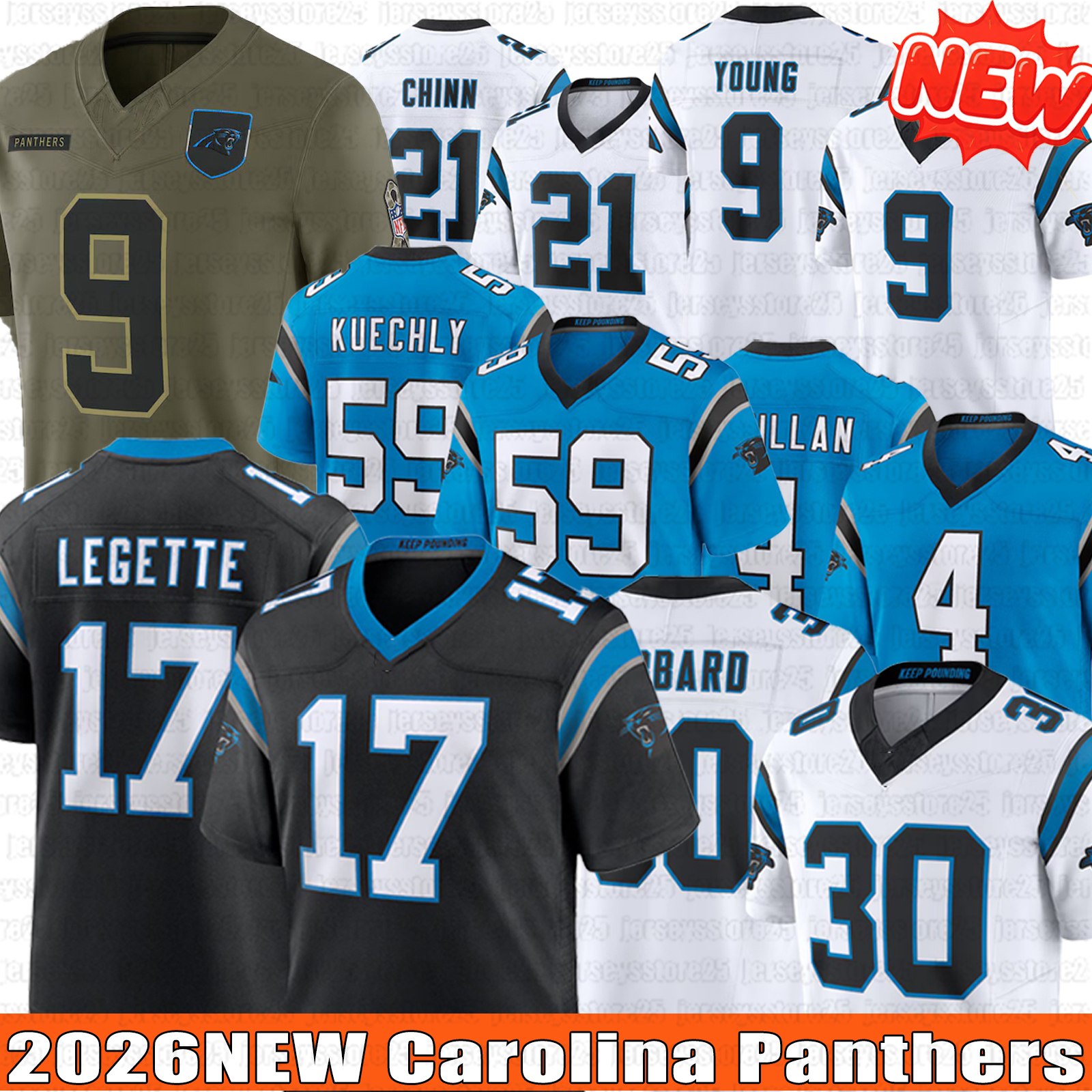 2026NEW Tetairoa McMillan Panthersss Football Jersey Bryce Young Chuba Hubbard Xavier Legette Adam Thielen Moehrig Horn Julius Peppers Luke Carolina