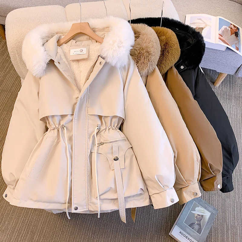 Hood Lined Down Jacket Winter Coat for Women Warm Drawstring Padded Parkas Strtwear Female Puffer Outwear S261014OSH2