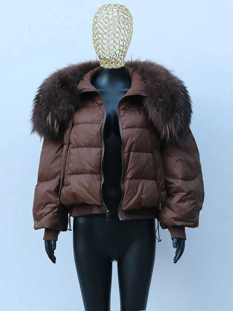 Down Women's Parkas ANNSIRGRA Winter Down Jacket Women Large Raccoon Fur Collar Short Female Parkas Thick Warm 90% Duck Down Coat S261014GTWK