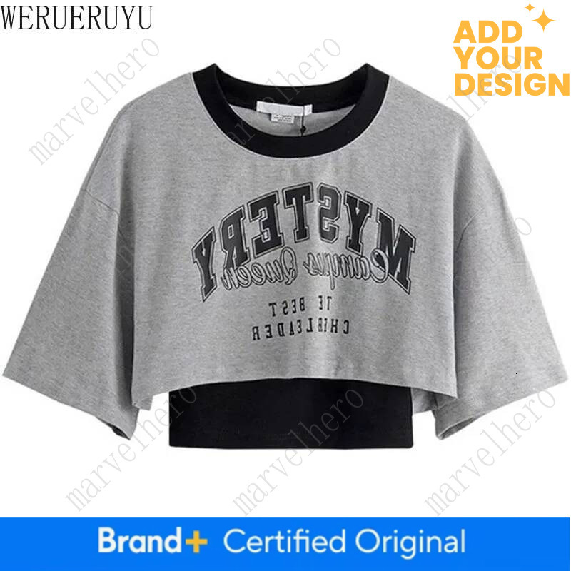Vintage Print Graphic Women Crop Top Sleeve Y K Clothes Loose Sexy Short Two Piece T Shirt Set Womens
