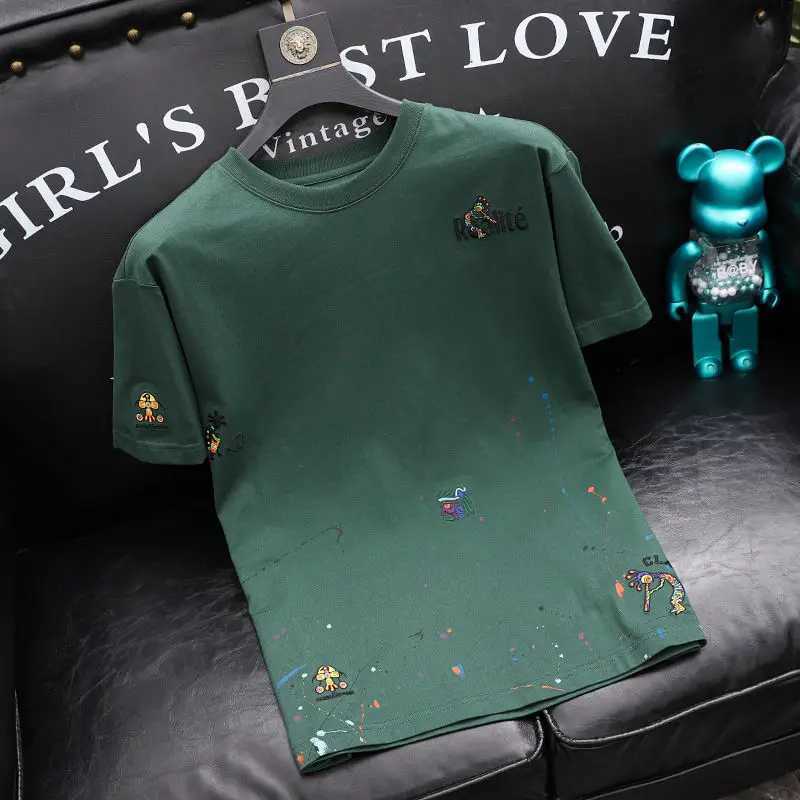 Y2K Men Techwear Splash-ink Embroidery Printed Short Sve Tshirt Summer New Fashion Mens Luxury Cotton Short Sve T Shirts Q261015