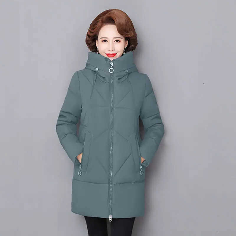 Thick Hooded Down Jacket Female 2025 Middle Aged Mother Cotton Winter Coat Grandmother Wear Plus Size Long Parka Women 6XL S2610141S36