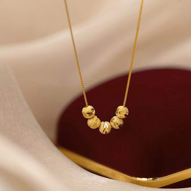 Fashion Tiktok New Five Blessings Micro Inlaid Necklace For Women Copper Style Trendy Light Luxury Fortune Bead Clavicle Chain Non-Fading