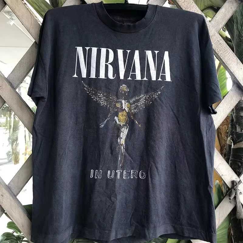 Angel Rock Printed Nirvana Band Retro Trendy Short Sve High Street Hip Hop Men's and Women's T-shirts Q261015