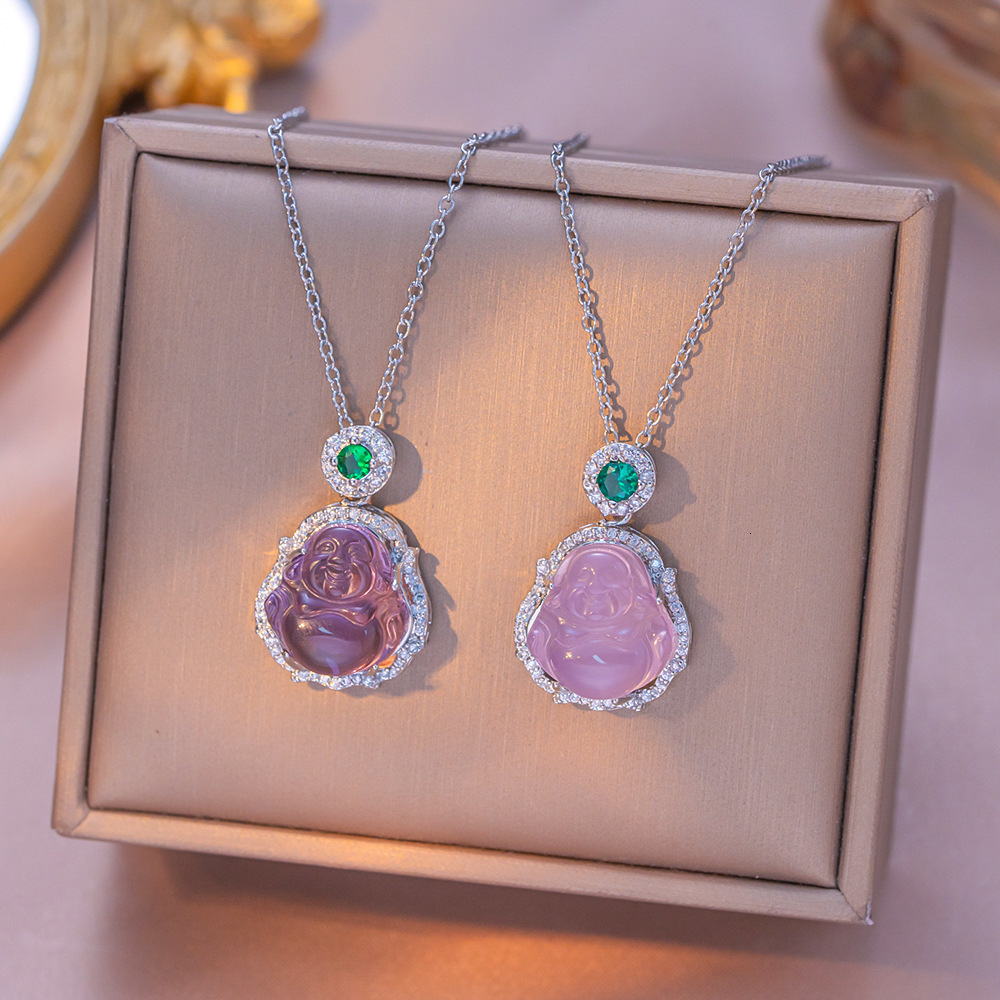 New Chinese-Style Ice-Clear Smiley Buddha Micro-Inlaid Necklace For Women, Exquisite, Light Luxury, High-End, Elegant, Versatile Collarbone Chain