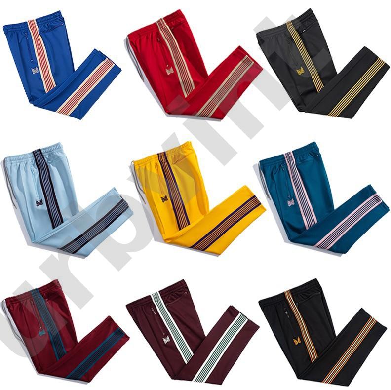 Pantaloni sportivi con righe laterali ricamate a farfalla, pantaloni sportivi larghi dritti streetwear dritti con tasca con zip in vita elastica uni