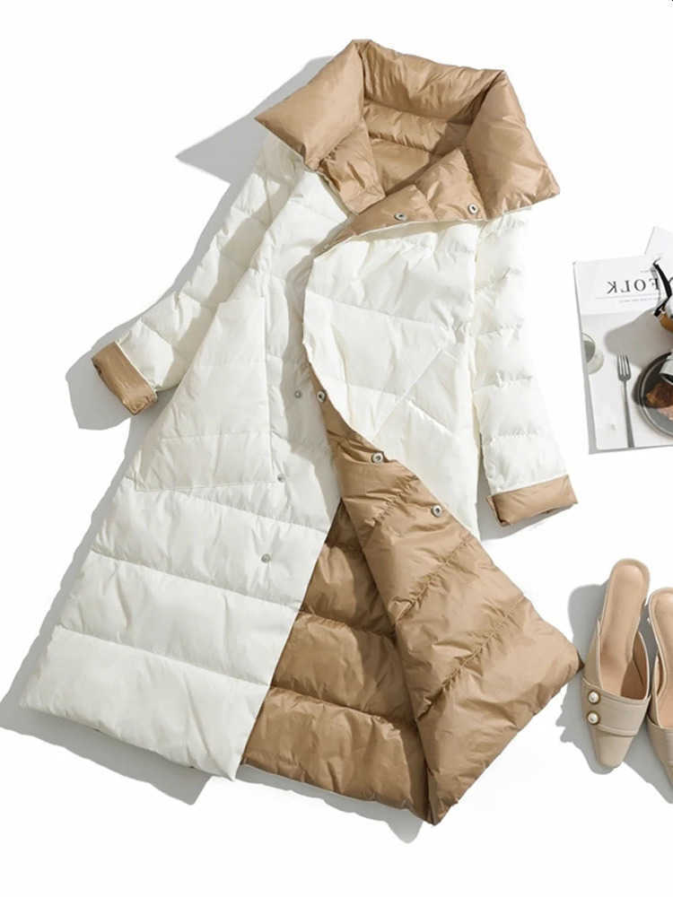 Winter Fitaylor Womens Turtle Neck White Duck Down Jacket Double Layer Warm Park sided Long 241211Z S2610143GI7