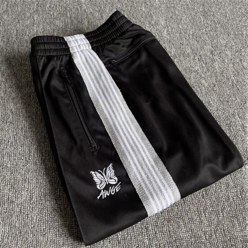 Needle butterfly pants, Japanese-style loose fit, embroidered butterfly straight-leg pants, sports pants, drapey wide-leg pants, trendy long pants 3