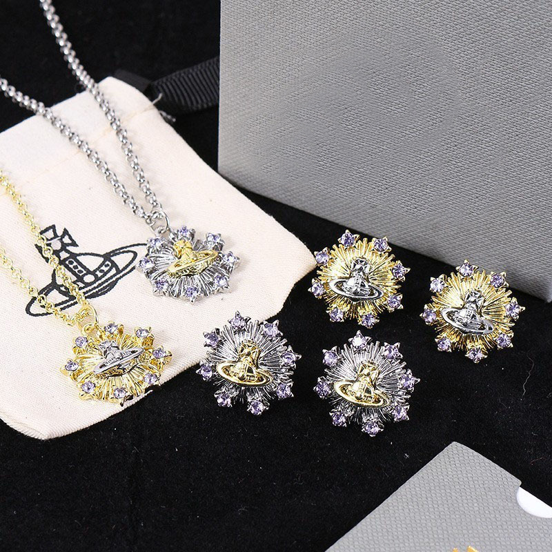 New Designer Gold Plated Snowflake Zircon Pendant Necklace Earrings Light Luxury Fashion Gift Suitable For Womens Daily Jewelry Matching