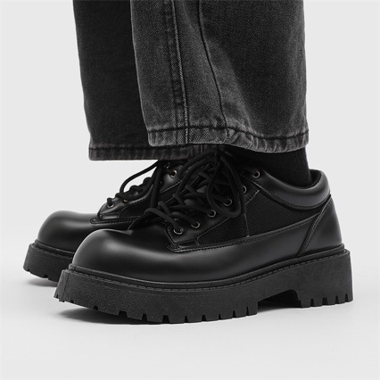 2026 New Thick-Soled Height-Increasing Men's Casual Derby Versatile Black Large-Toe Leather Shoes