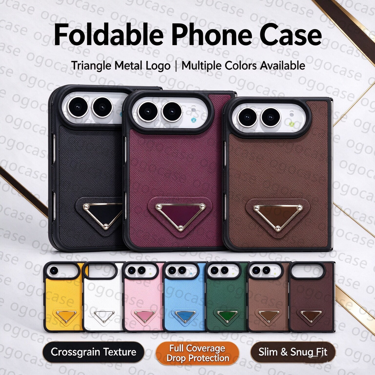 IPhone Duo Phone Case Designer Cross Grain Leather Flip Case for iPhone 18 Pro Max 17 16 15 14 13 12 Shockproof Slim Cover Anti-Scratch Protective C
