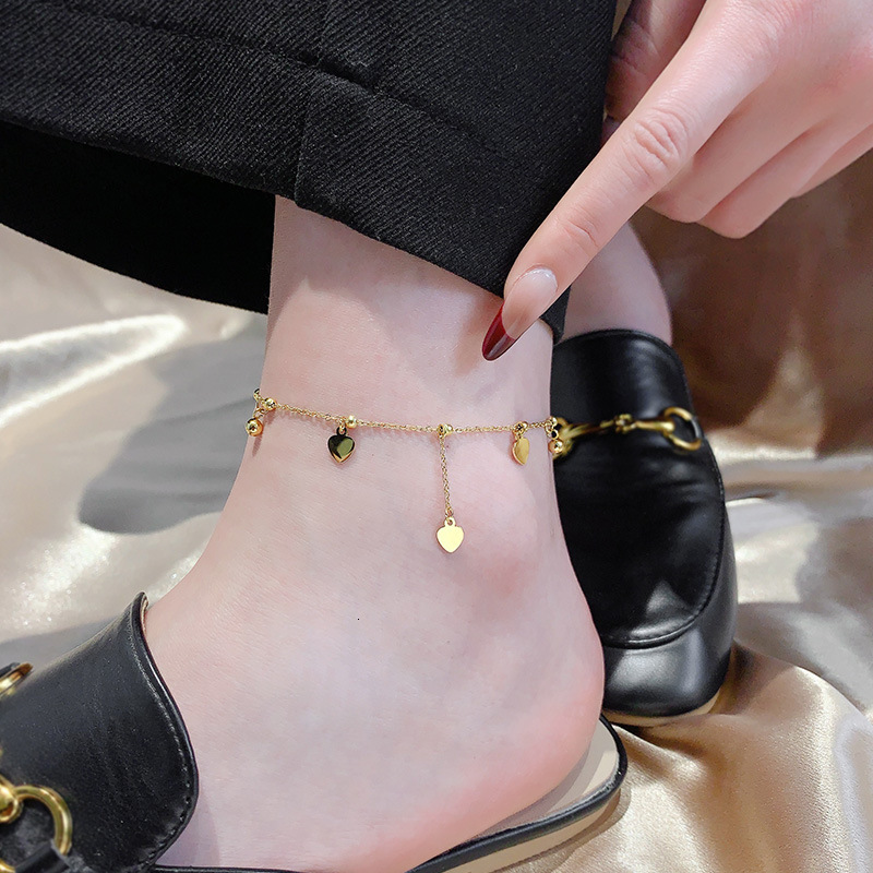 Exquisite Light Luxury Heart Tassel Titanium Steel For Women Fashionable Versatile Elegant High-End New Sexy Foot Chain Anklet
