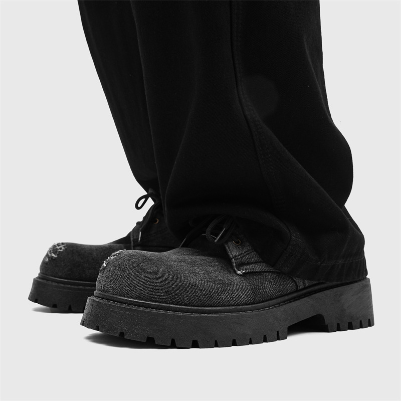 New Washed Denim Casual Big Toe Niche Low-Top Height-Increasing Men's Shoes Z31