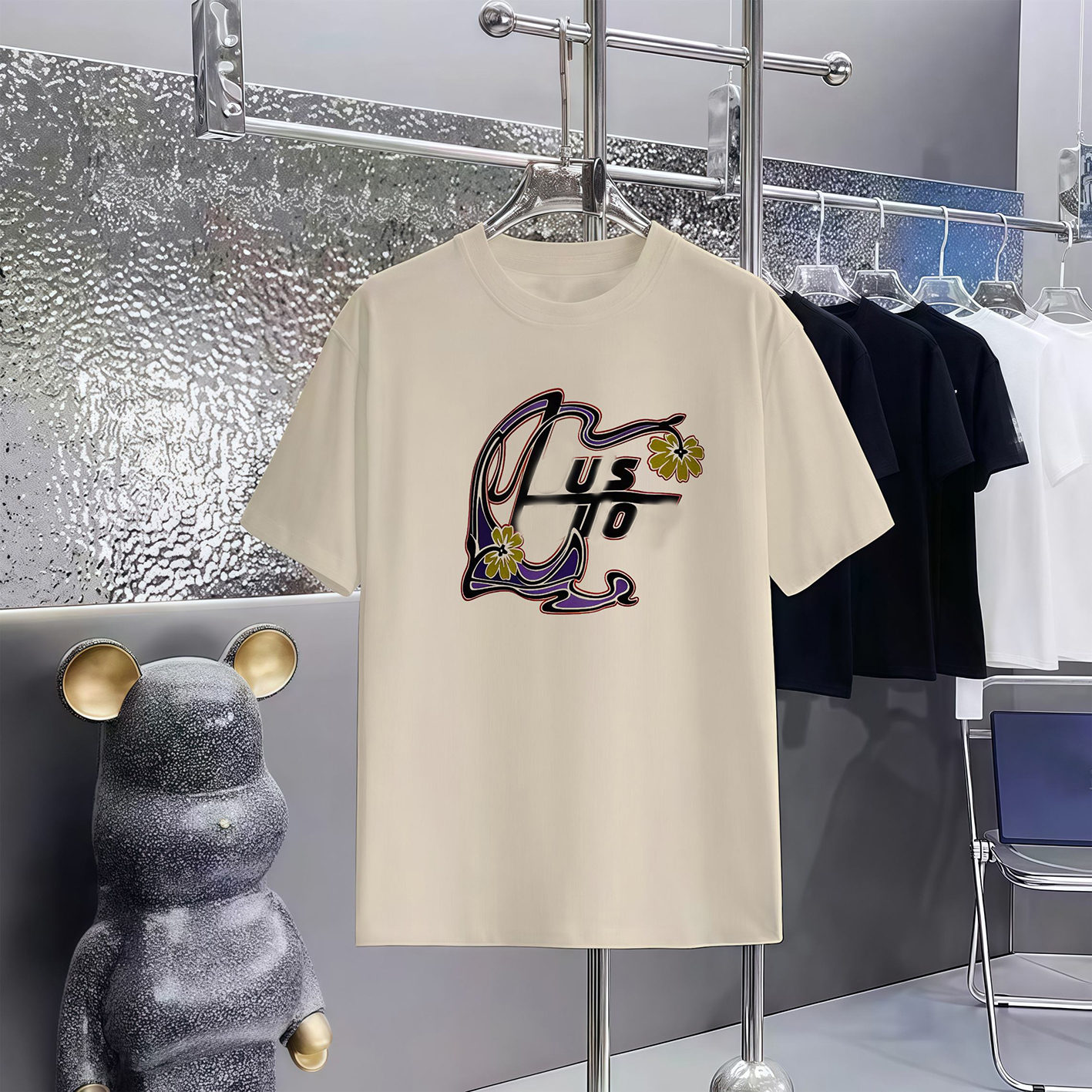 Designer brand clothing high-quality men's retro floral graffiti letter short sleeved T-shirt round neck loose casual unisex versatile short sl
