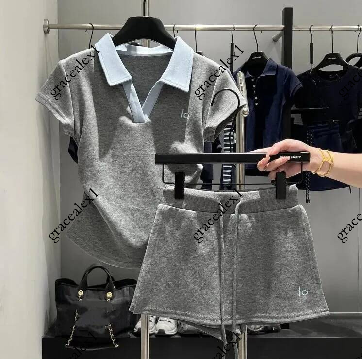 Women designer turn down collar logo letters embroidery cotton short sleeve polo shirts tops and skirt set casual sports suit S XXL
