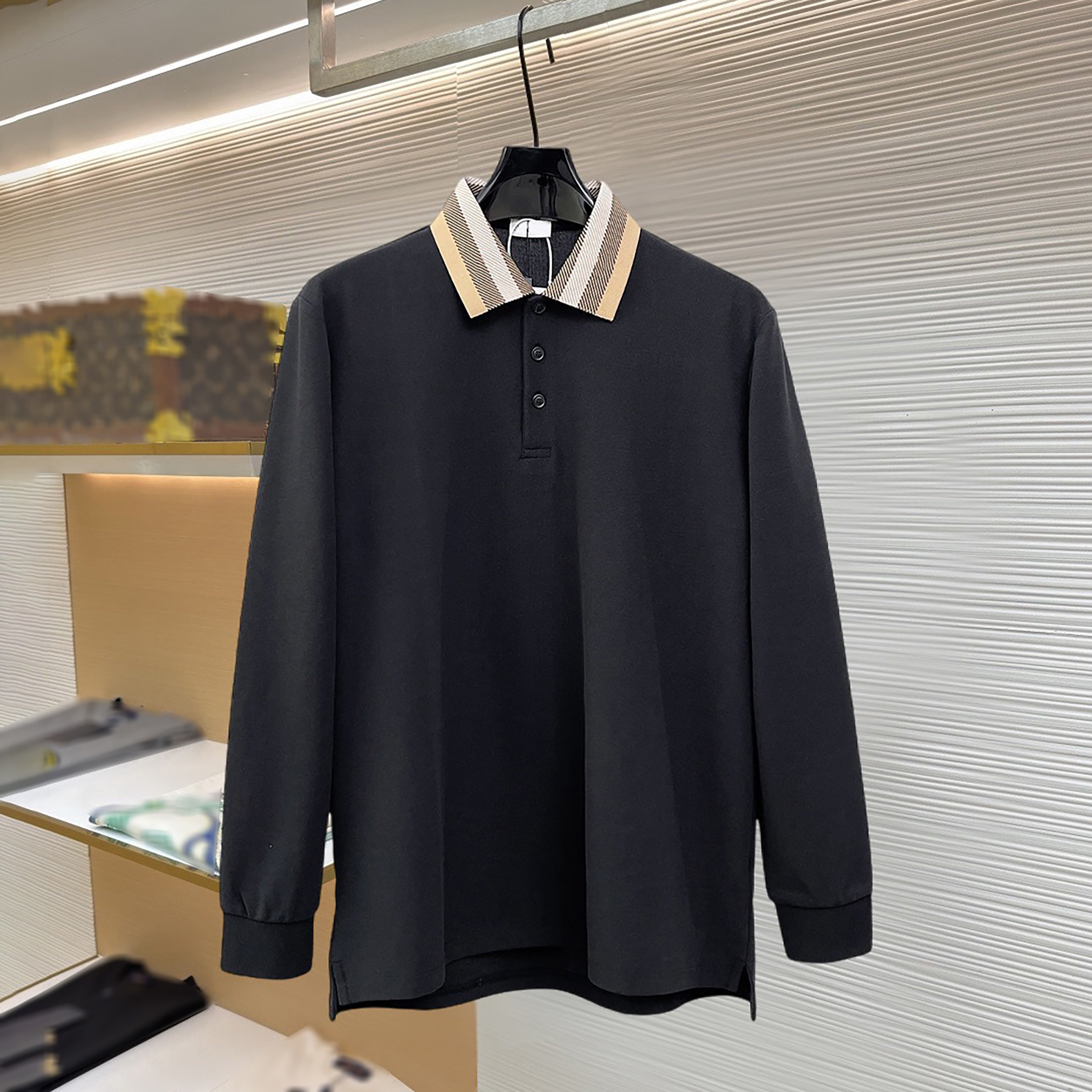 designer polo, men polo, high quality comfortable breathable long sleeved lapel button pullover, summer middle aged mens daily office casual top