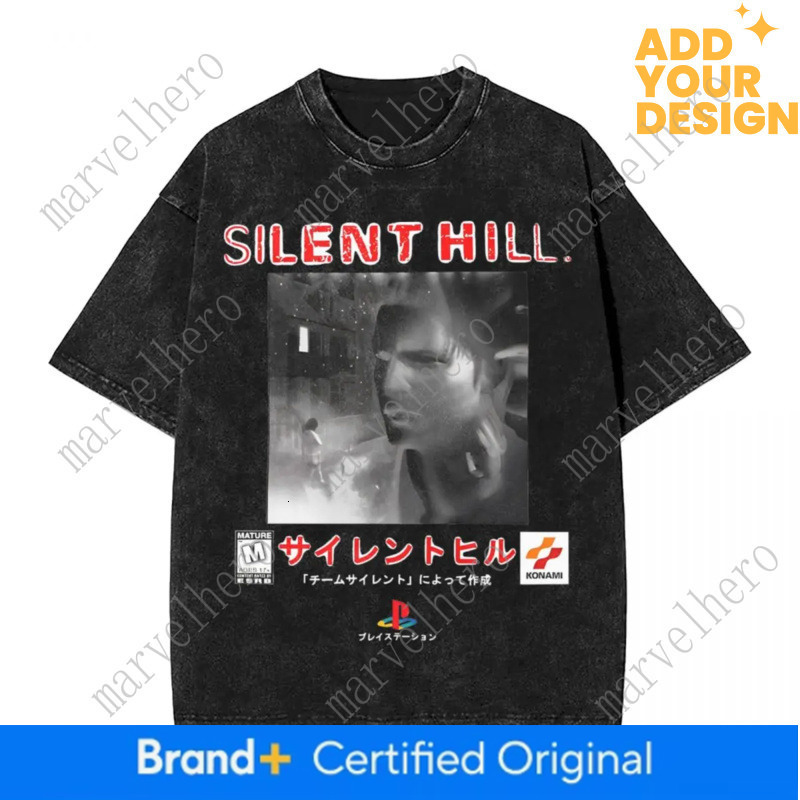 Silent Hill Cover Art Design Washed T Shirt Men Horror Movie Vintage T Shirts Beach O Neck Tee Shirt Simple Plus Size Clothes