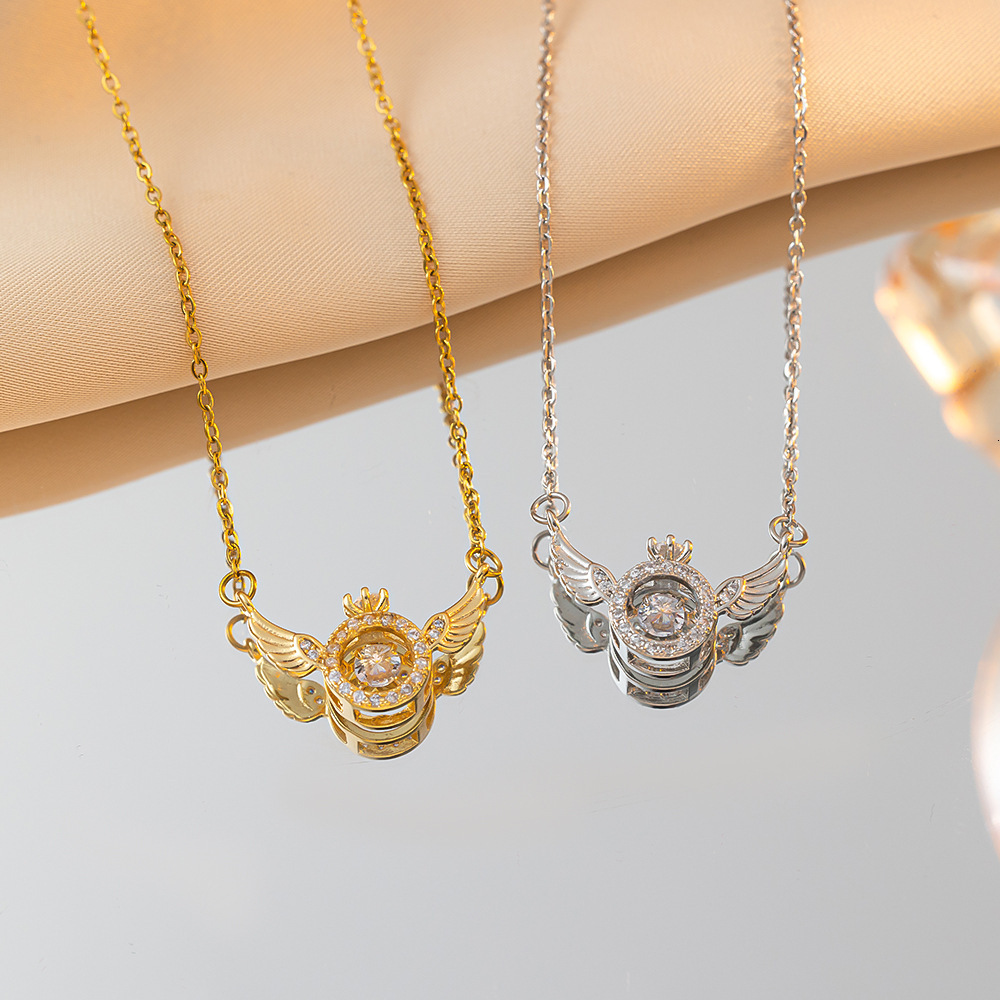 Dynamic Angel Wings Personality Fashion Titanium Steel Necklace High-End Collarbone Chain Niche Design Sense Light Luxury Accessories