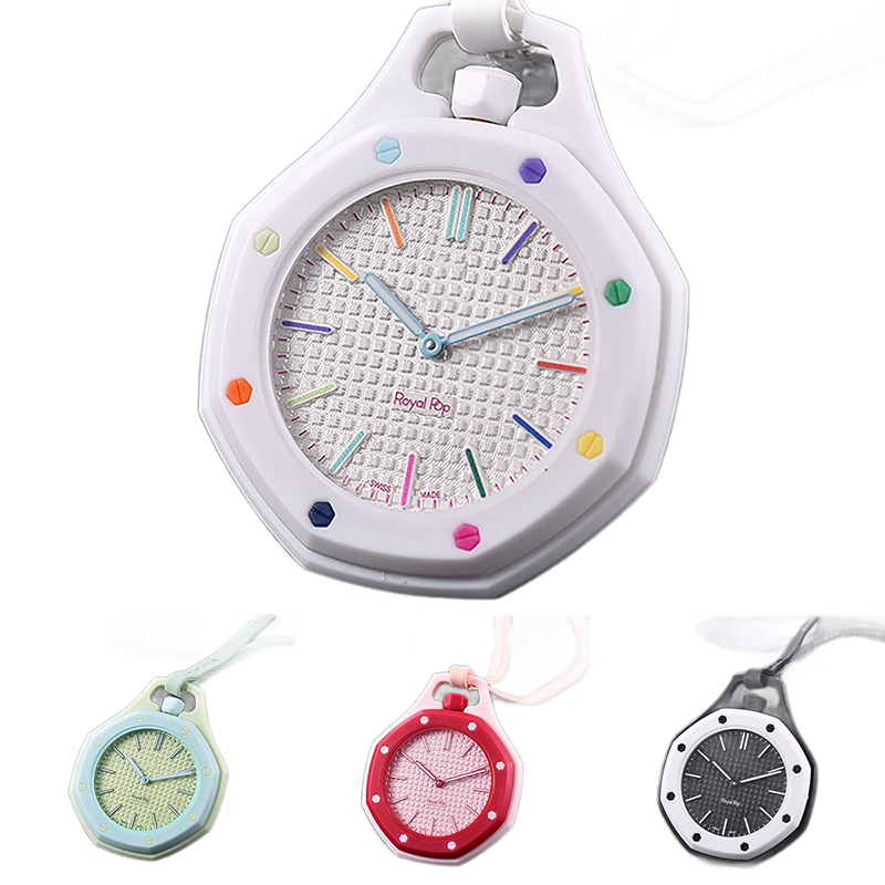 Top Fashion Pocket Watch Sports Co marque étanche octogone mode tendance montre de poche à quartz avec 8 couleurs bracelet en silicone détachable