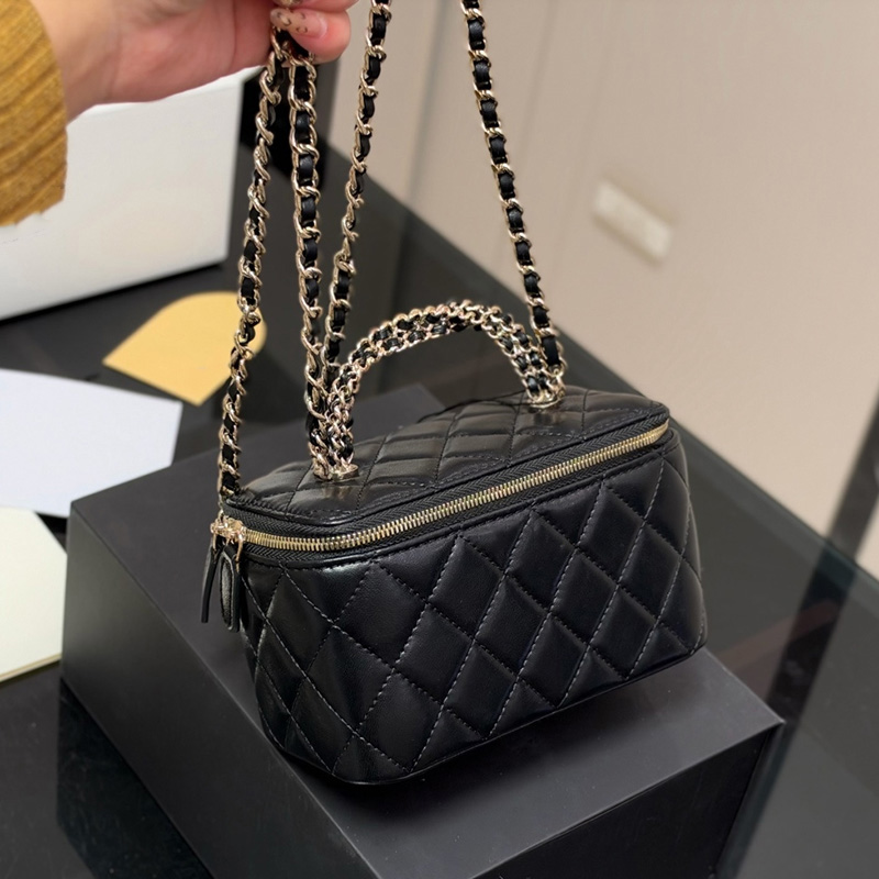 Caviar cuir concepteur femmes poignée supérieure sac de maquillage Mini 16 cm cinq couleurs sac à bandoulière or matériel Matias chaîne sac à mai