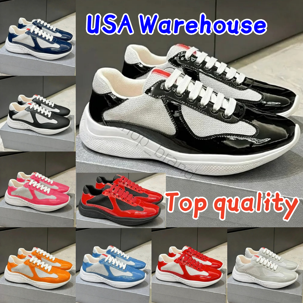 Top Quality America's Cup Designer Shoes Men Women LuxuryDesign Trigrace Sneaker Matt Patent Leather Black White Unisex Casual Street Walking S