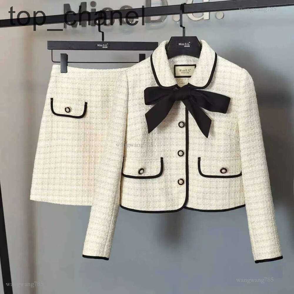 Two Piece Dress Women Tweed White Suit Jacket Coat Top And Skirt Elegant Set Matching Outfit Winter Jacquard Fashion Clothing