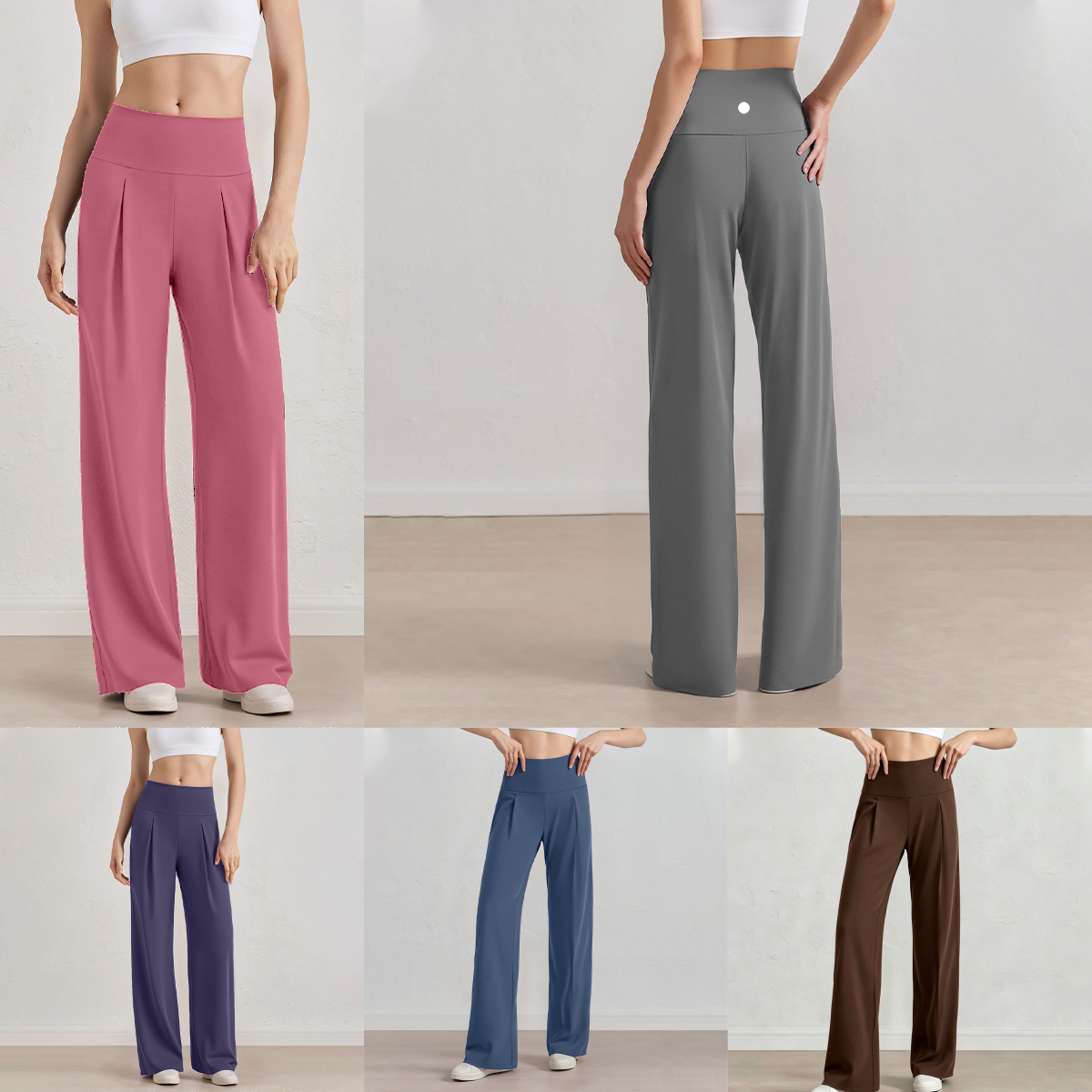 L6690 Pantalon de sport taille haute à jambes larges pour femme avec une coupe semblable à la peau, séchage rapide, coupe ample, drapé à jambe dr